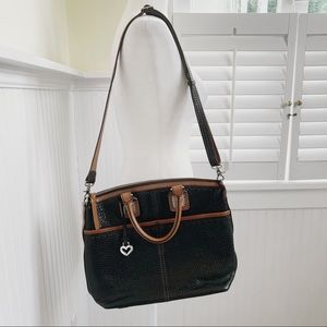 Brighton Black & Brown Trim Pebbled Leather Adjustable Strap Bag